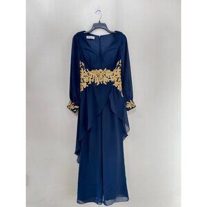 JJ ‘S Jumpsuit/Pantsuit V-Neck Floor-Length Chiffon Evening Dress With Appliques